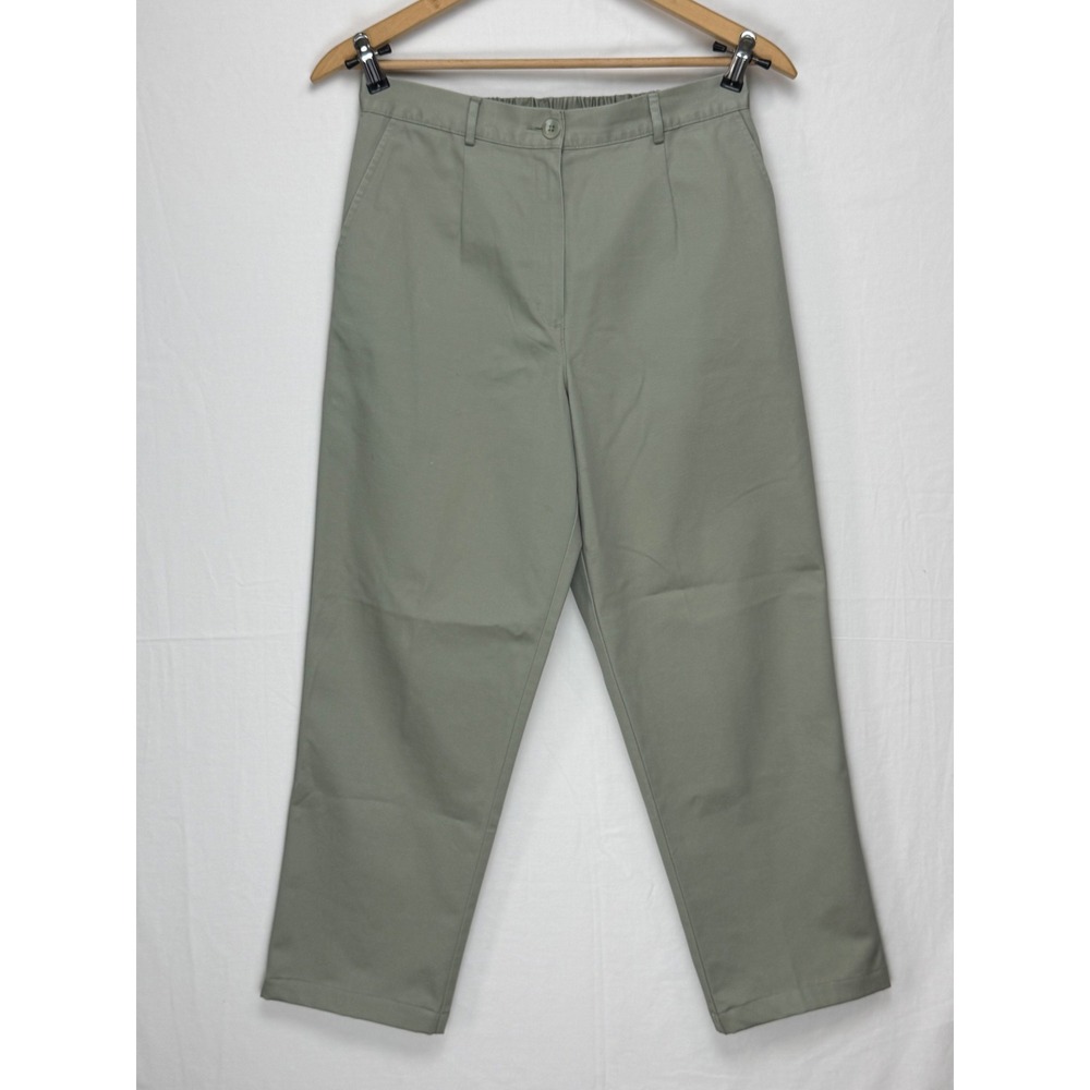 L.L.Bean Women 100% Cotton Pants 12 Sage Green Original Fit High Rise Straight